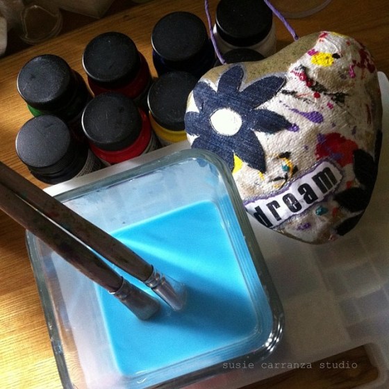 pretty paint water, "dream" heart ornament, Jacquard textile colors