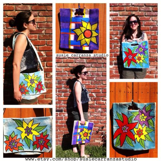 hand painted bags/collage