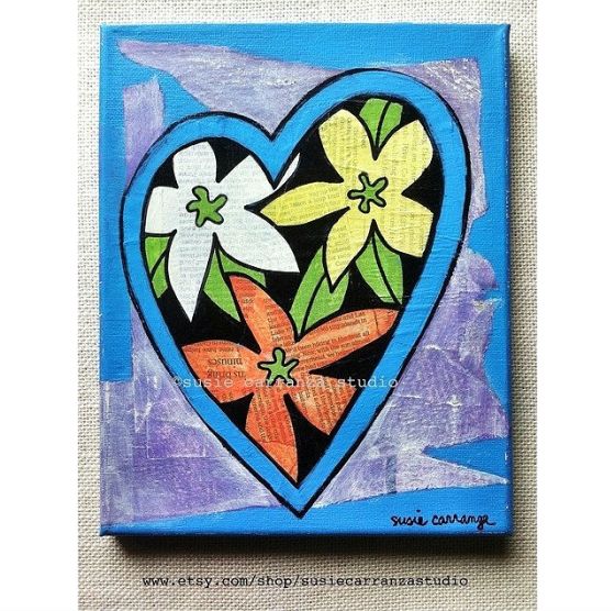 new mixed media piece: "Flower Heart", available in my Etsy shop