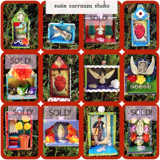 one-of-a-kind wood nicho ornaments, $12 each. ©susie carranza studio