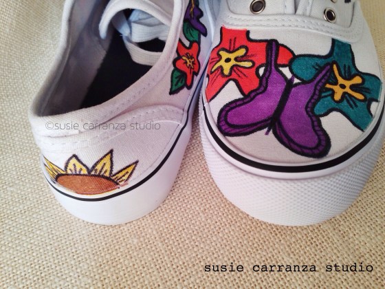 Sarah decided she wanted sunflowers too, and the best spot was the back of the shoes...