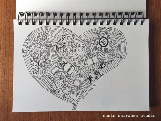 Detailed imagery & symbols in heart - susie carranza studio