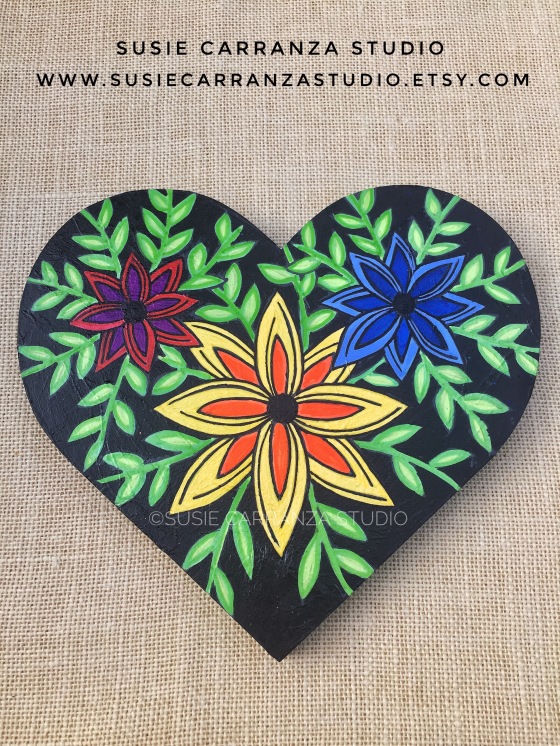 Black Flowery Heart - original art by Susie Carranza Studio 