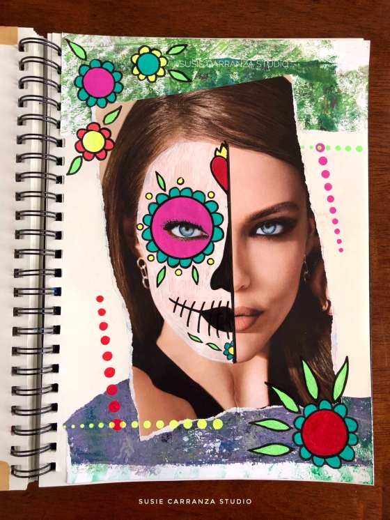 “sugar skull face” art journal page - susie carranza studio 